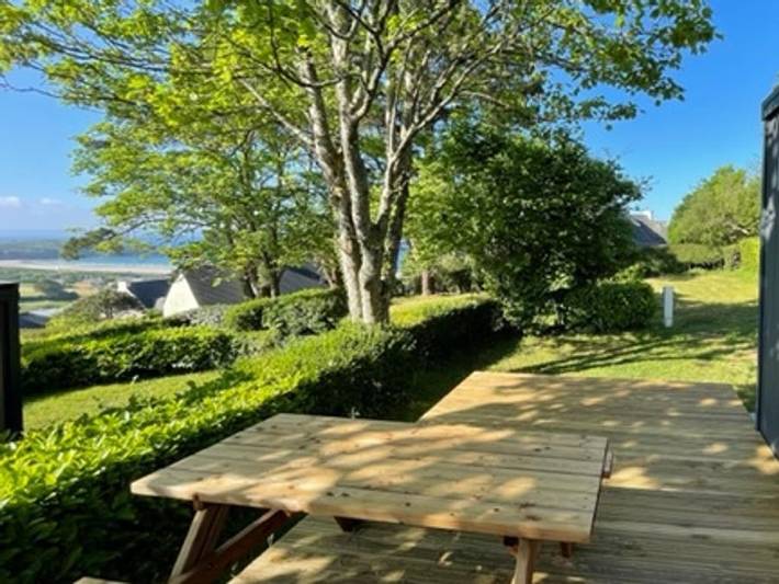 Camping Sites et Paysages - Le Panoramic  - Mobilheim 6 personen - R-Home 32m² (3 Ch 1 Sdb) Terrasse Meerblick in Telgruc-sur-Mer, Iroise