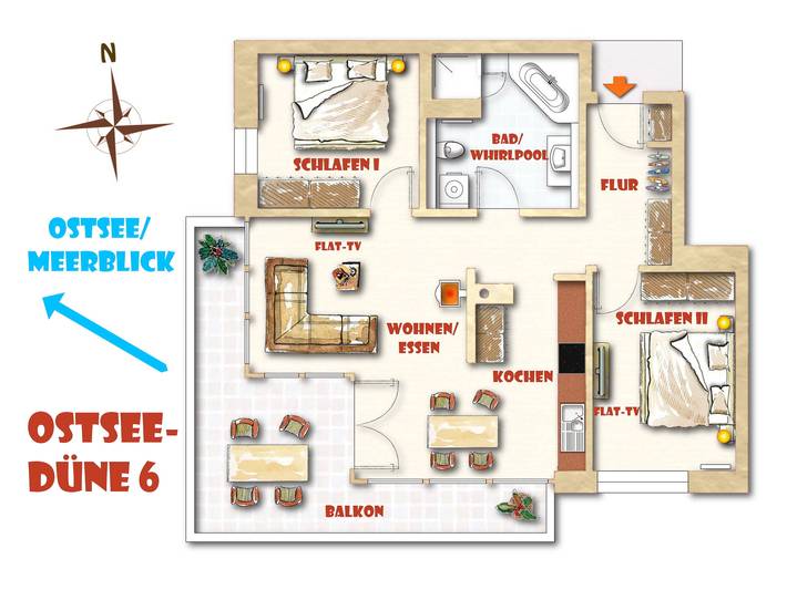 Ferienwohnung für 4 Personen, mit Balkon und Whirlpool in Heiligenhafen - 3
