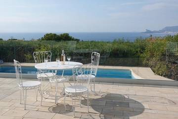 Villa pour 6 personnes, avec piscine ainsi que vue et terrasse, animaux acceptés à Saint-Cyr-sur-Mer