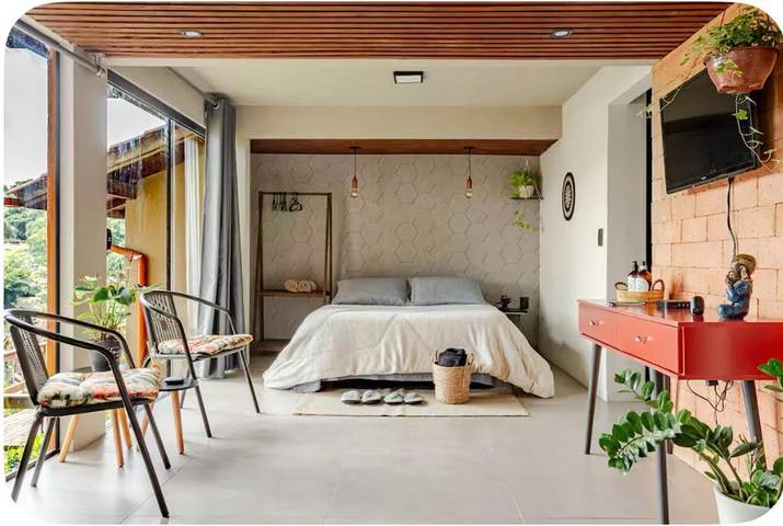 Casas e apartamentos de temporada para 2 pessoas, com jardim e vista e ainda balcão and vista para o lago em Praia Mole