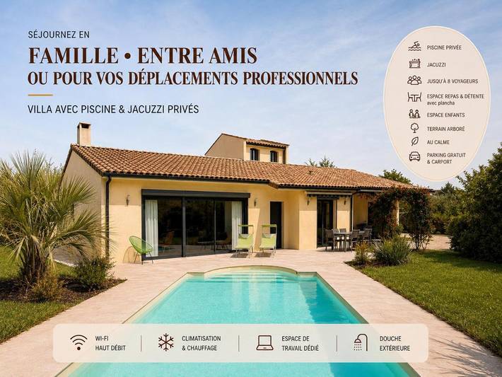 Location de vacances pour 8 personnes, avec Jacuzzi et Terrasse ainsi que Jardin et Piscine à La Salvetat-Saint-Gilles
