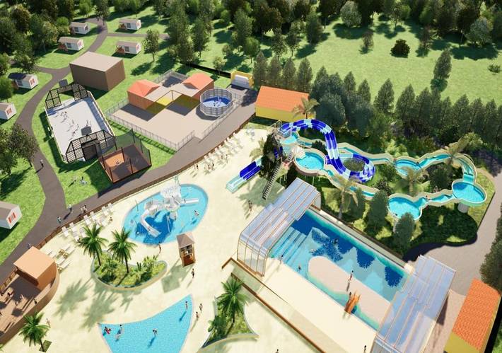 Camping pour 6 personnes, avec piscine et jacuzzi ainsi que terrasse et sauna