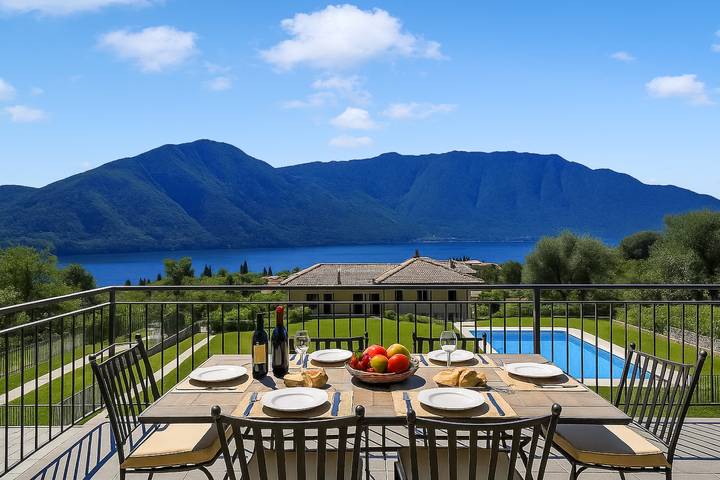 Ferienwohnung für 4 Personen, mit Seeblick und Terrasse sowie Pool