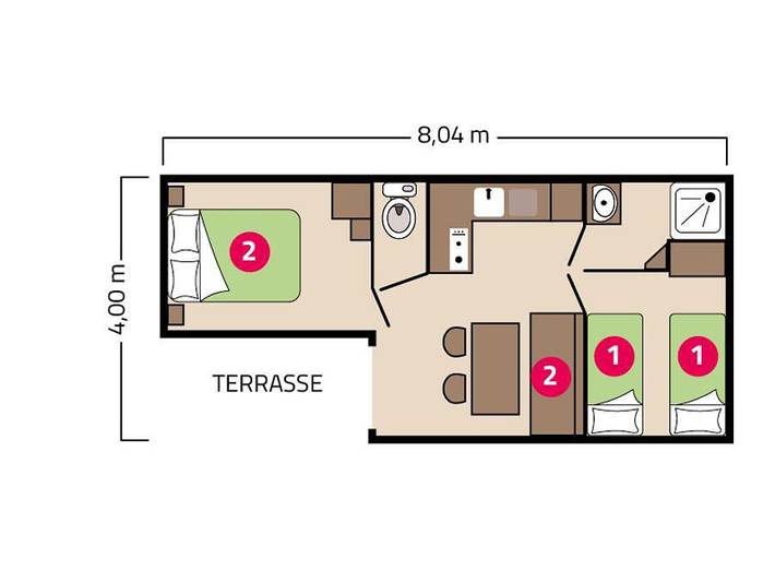 Camping La Corniche - Mobilheim 6 personen - Loggia Eco 4/6 Personen in Plozévet, Côte de Cornouaille