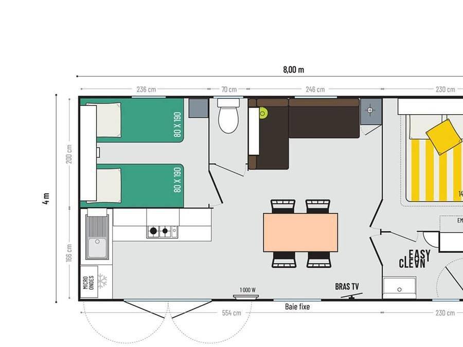Camping Paradis Les Galets de la Mollière - Mobilheim 4 personen - Mobil Home Confort 4 Places Sam 2 Zimmer Induktionskochfeld Geschirrspüler, Haartrockner in Cayeux-sur-Mer, Abbeville und Umgebung