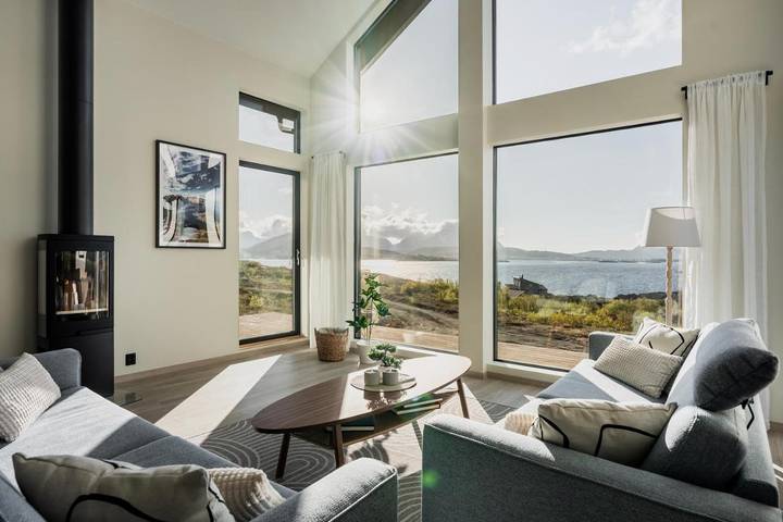 Chalet für 6 Personen, mit Terrasse und Ausblick sowie Sauna auf den Lofoten