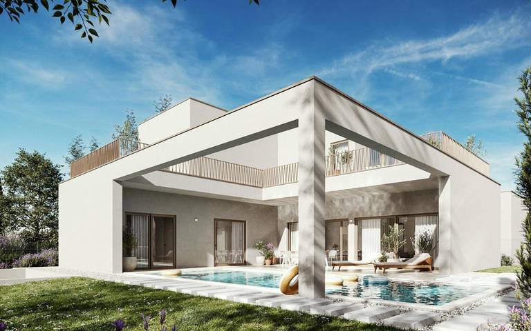 Ferienanlage für 8 Personen, mit Ausblick und Pool sowie Garten und Sauna, mit Haustier in Lanterna