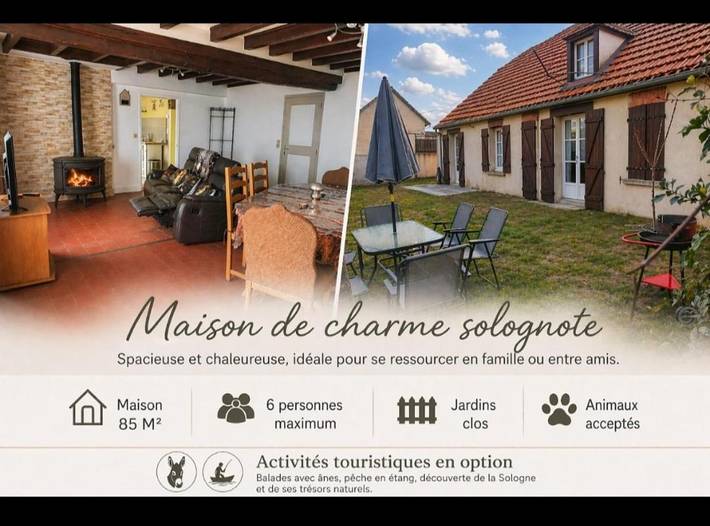 Location de vacances pour 7 personnes, avec jardin et terrasse à Neung-sur-Beuvron