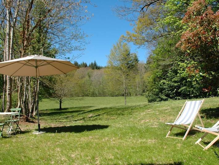 Ferienhaus im Park von Schloss Raffigny, großes Wohnzimmer, privater Parkplatz in Gâcogne, Naturpark Morvan