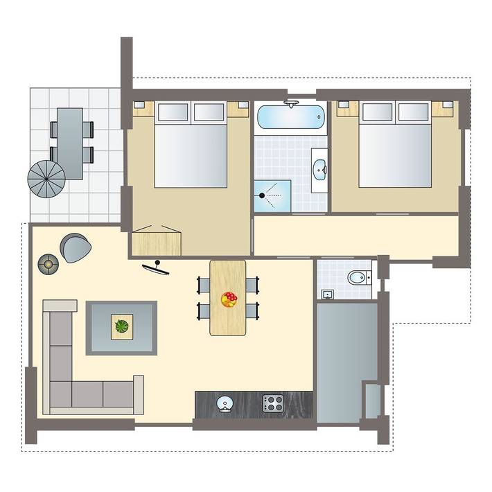 Ferienhaus für 4 Personen, mit Balkon/Terrasse und Terrasse sowie Sauna