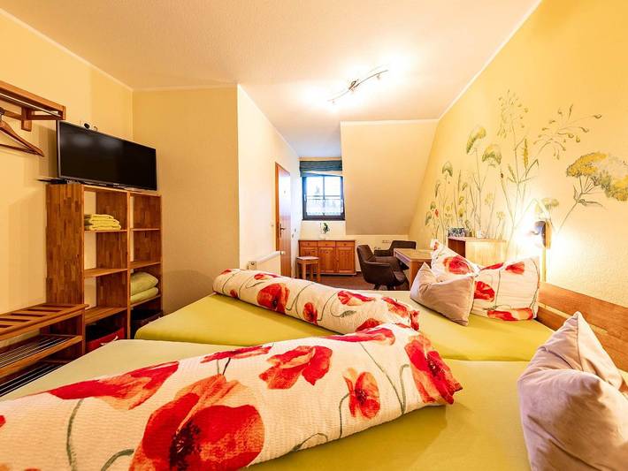 Pension für 2 Personen, mit Balkon/Terrasse und Terrasse sowie Garten und Pool in Mühlhausen - 4