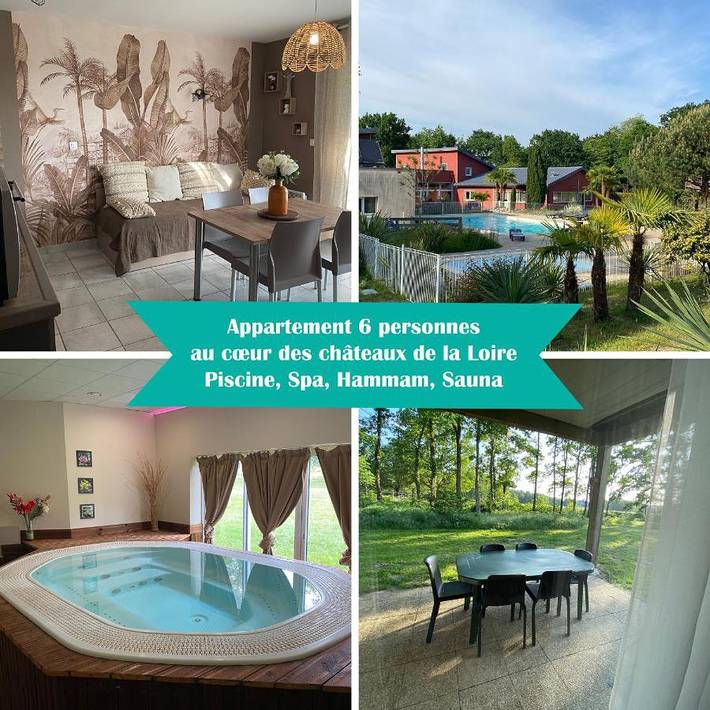 Appartement de vacances pour 6 personnes, avec Jacuzzi et Terrasse ainsi que Jardin et Piscine