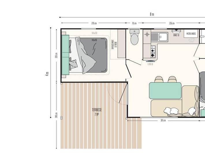 Flower Camping Le Rompval - Mobilheim 4 personen - 25m² Premium (2Sch-4Pers) davon Halbüberdachte Terrasse + Tv + Lv + Bbq in Bois de Cise, Mers-les-Bains