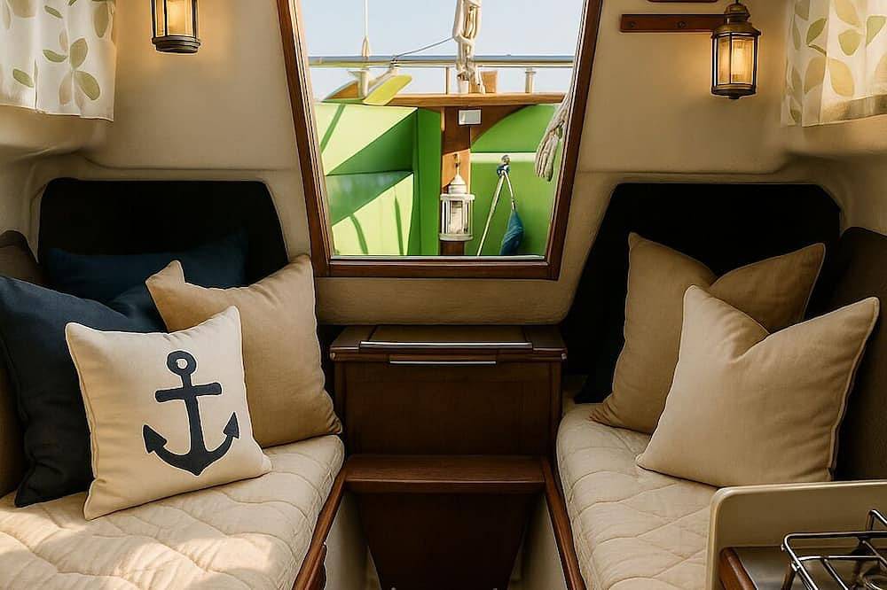 Mitten im Stadtleben – auf einem kleinen Boot in Karlskrona in Karlskrona, Schwedische Ostsee