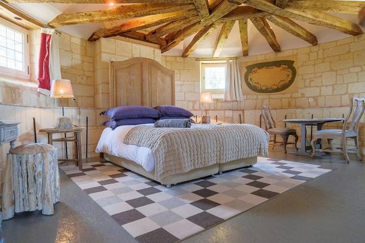 Gîte pour 3 personnes, avec jardin et vue ainsi que piscine et sauna, animaux acceptés à Candes-Saint-Martin