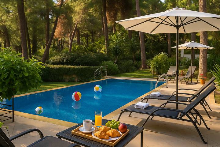 Ferienhaus für 9 Personen, mit Whirlpool und Garten sowie Pool