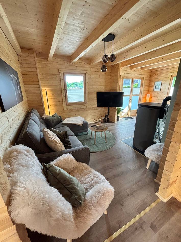 Modern log cabin with sauna, natural views, and chalet charm in Lisberg, Steigerwald