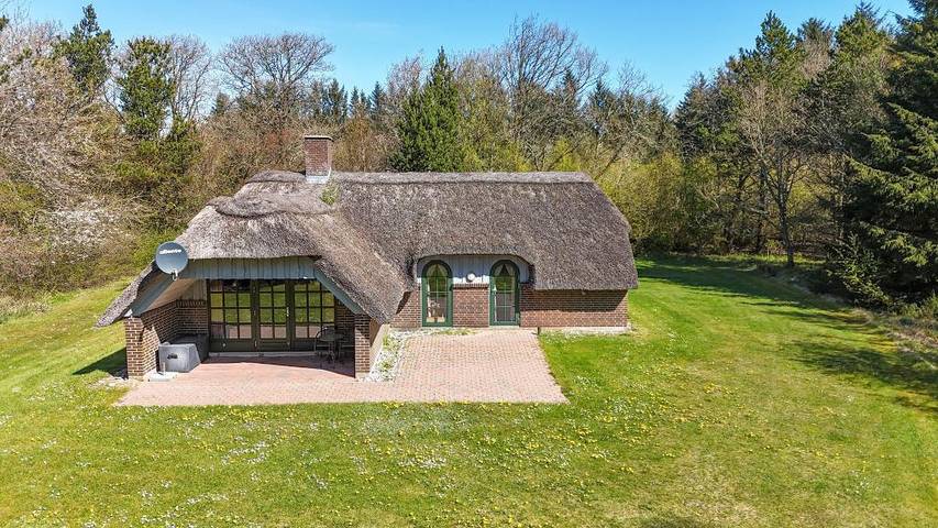 Traditionelles Reetdachhaus mit viel Holz, Kaminofen und überdachter Terrasse – 3 Schlafzimmer in Vester Husby, Husby (Dänemark)