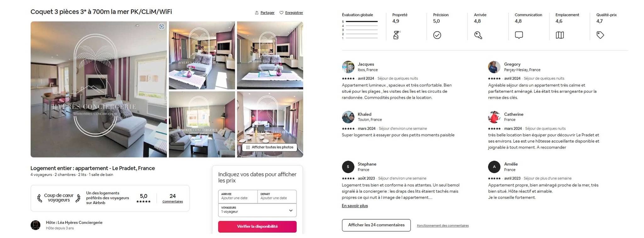 Apartamento vacacional entero, 1er étage Coquet 3 pièces 3 étoiles à 700m la mer Pk Clim Wifi Le pradet in Le Pradet, Region de Toulon