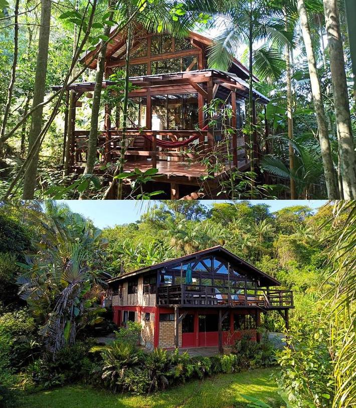 Casas e apartamentos de temporada para 11 pessoas, com jardim e vista em Pântano do Sul