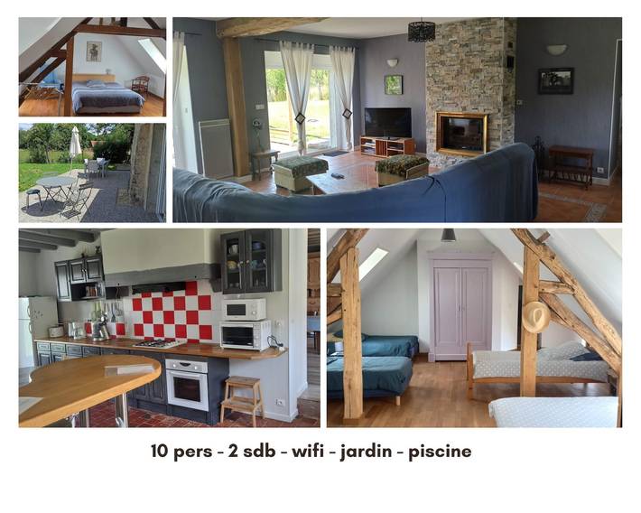 Maison de vacances pour 10 personnes, avec terrasse et jardin dans Indre