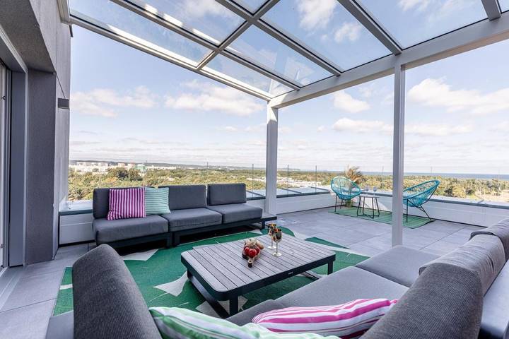 Ferienhaus für 3 Personen, mit Balkon und Terrasse sowie Sauna und Ausblick