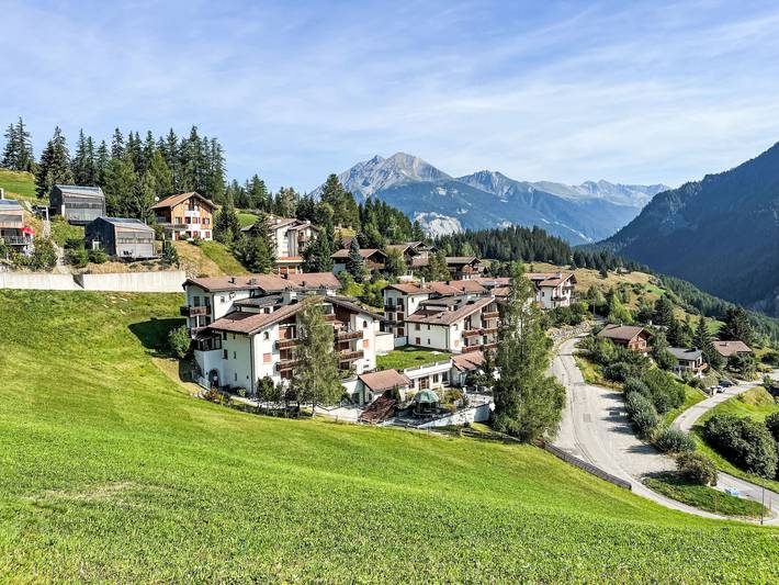 Ferienwohnung für 2 Personen, mit Balkon und Garten sowie Sauna und Ausblick in Surses