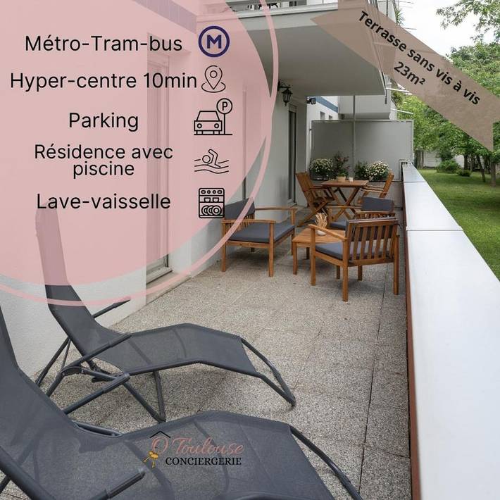 Gîte pour 4 personnes, avec terrasse et piscine dans Gare De Toulouse Saint Cyprien Arenes
