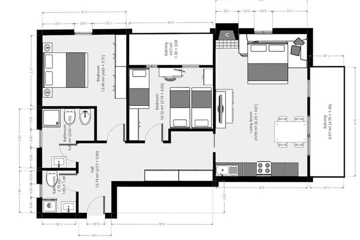 Apartamento de vacaciones para 7 personas, con balcón - 1