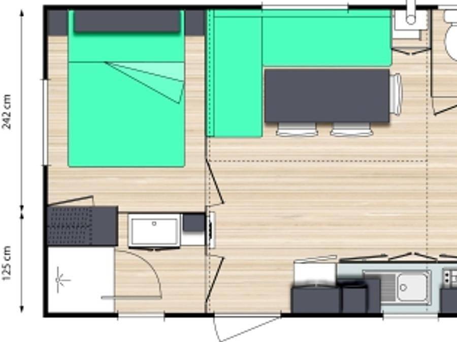 Camping Le Château - Mobilheim 6 personen - Mobilheim Confort 29m² 3 Schlafzimmer + überdachte Terrasse - ohne Tv - ohne Klimaanlage 6 pers. in Hauterives, Valence und Umgebung