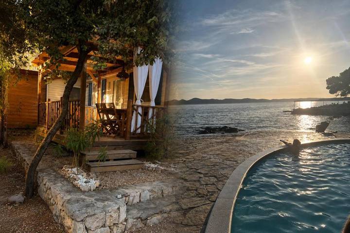 Camping pour 5 personnes, avec bassin pour enfant ainsi que piscine et terrasse à Pakoštane