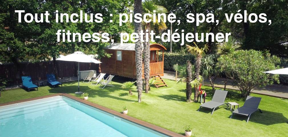 Chambre d’hôte pour 2 personnes, avec terrasse et jacuzzi ainsi que jardin et piscine au Bassin d'Arcachon