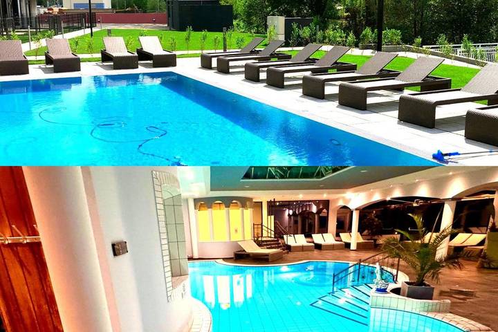 Ferienwohnung für 5 Personen, mit Garten und Ausblick sowie Sauna und Pool, mit Haustier