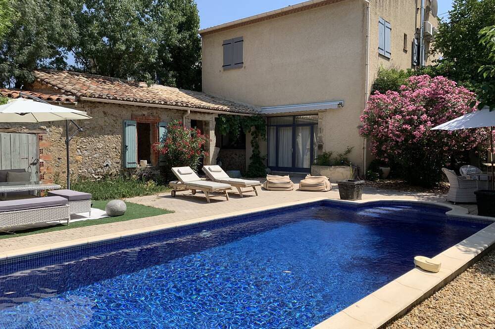 Schöne geräumige traditionelle Stein Winzer Haus + Pool, 4 Betten, 3 Bäder in Laurens, Mittelmeerküste (Frankreich)