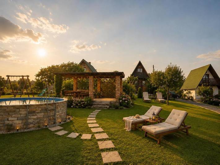 Ferienhaus für 5 Personen, mit Garten und Whirlpool sowie Pool