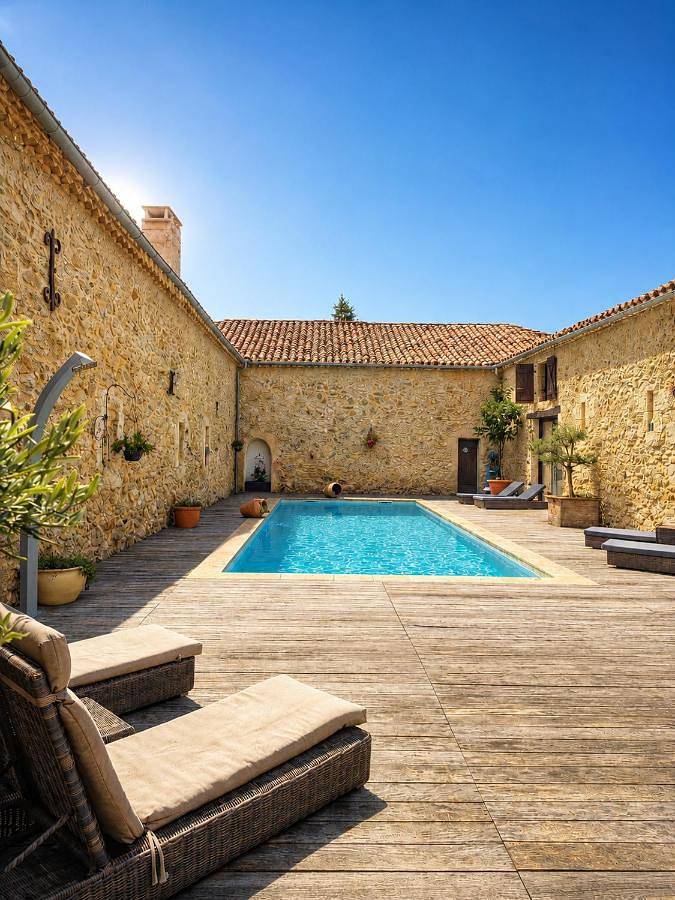 Location de vacances pour 2 personnes, avec Terrasse et Jacuzzi ainsi que Jardin et Piscine à Dému