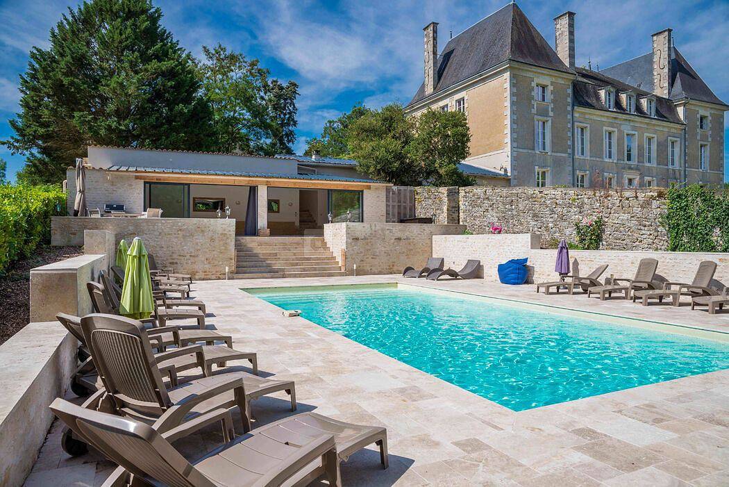 Château pour 91 personnes avec piscine in Benest, Charente