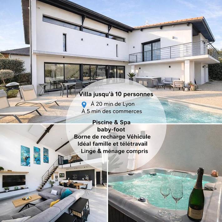 Location de vacances pour 10 personnes, avec Balcon et Jacuzzi ainsi que Terrasse et Jardin dans Tramoyes