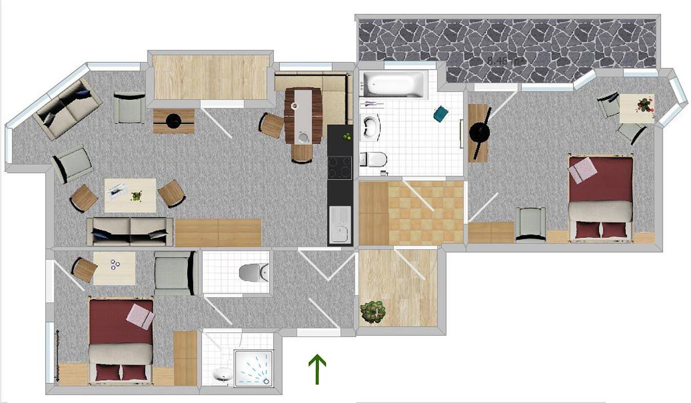 Appartement, bad, Wc, 2 slaapkamers in Madseit, Hintertux