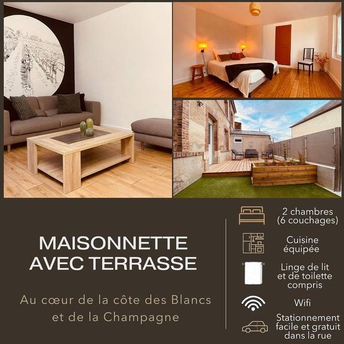 Location de vacances pour 6 personnes, avec terrasse et jardin, animaux acceptés à Avize