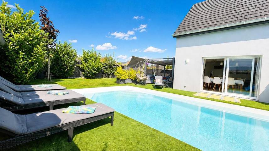 Ferienhaus für 7 Personen, mit Terrasse und Garten sowie Pool und Ausblick in Bergheim (Elsass)