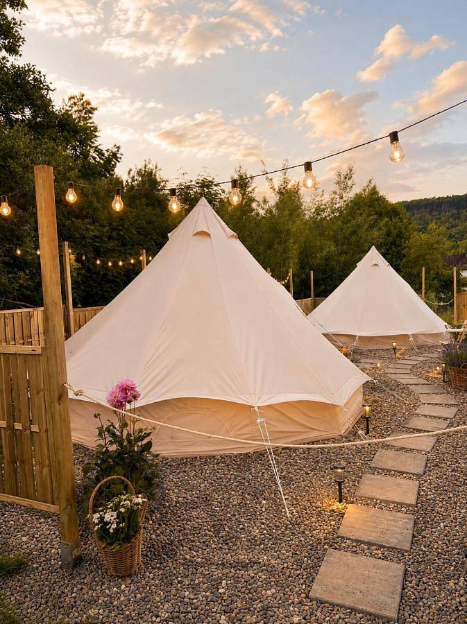 Camping für 4 Personen, mit Terrasse und Ausblick sowie Garten, mit Haustier in der Böhmische Schweiz