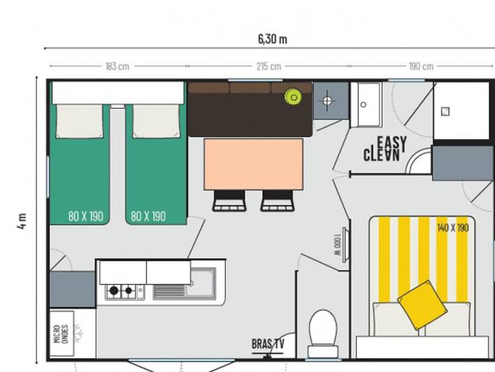 Camping Le Robinson - Mobilheim 4 personen - 4 plus - 22m² - 2 Schlafzimmer, halboffene Terrasse in Colleville-sur-Mer, Bayeux und Umgebung