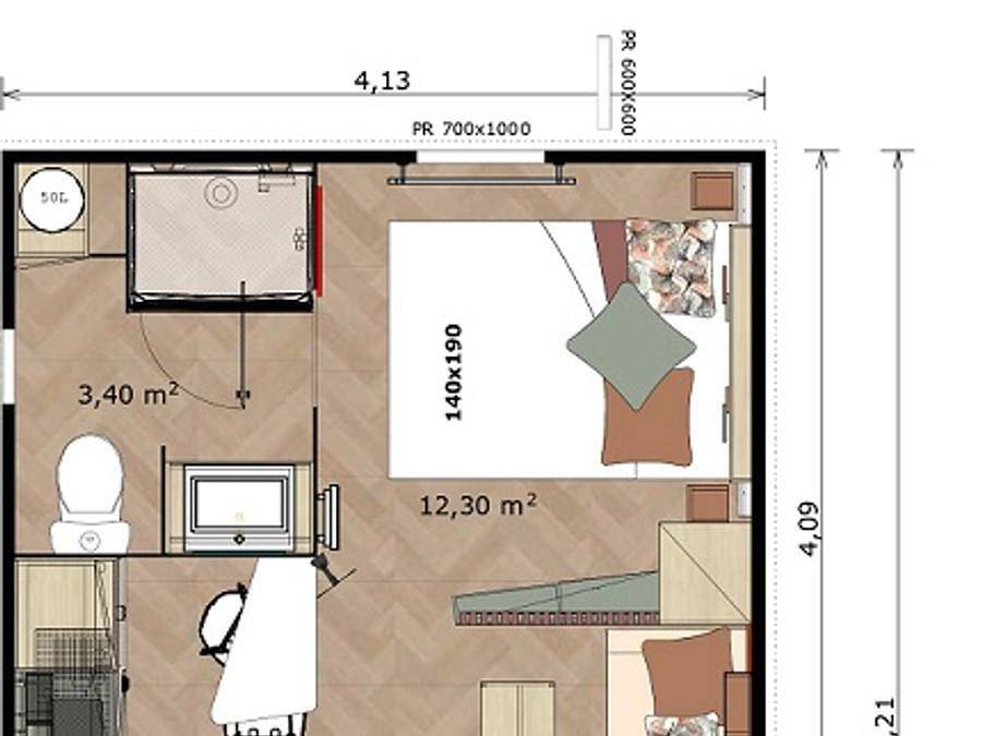 Flower camping La Marmotte - Chalet 2 personen - Komfort 16m² - 1 Zimmer + Überdachte Terrasse + Reversible Klimaanlage + Tv in Mérens-les-Vals, Französische Pyrenäen