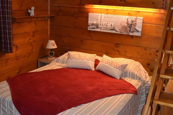 Typical Savoyard wooden chalet facing Mont Blanc in Saint-Gervais-les-Bains, Pays du Mont-Blanc