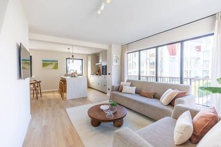 Appartement de vacances pour 6 personnes, avec jardin ainsi que vue sur l’océan et sauna