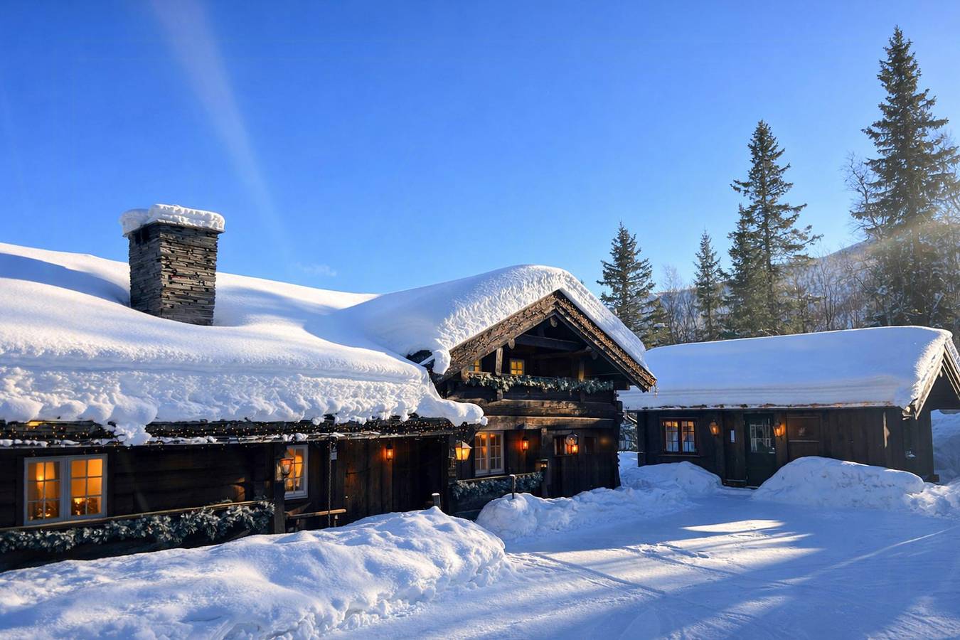 Tømmerhytte ved skiheisen i Hemsedal in Hemsedal by, Hemsedal 