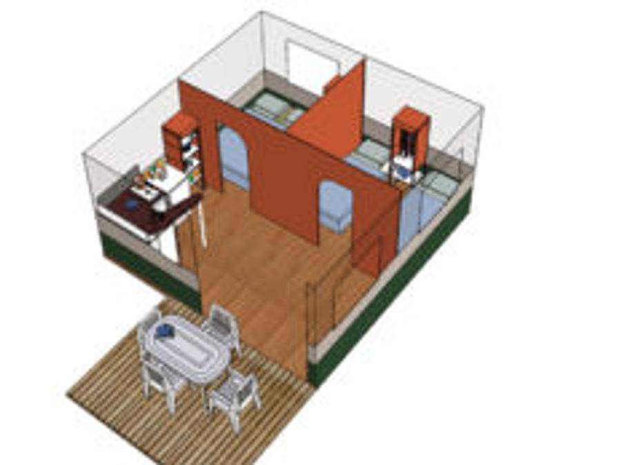 Flower Camping Les Cadenières - Bungalowzelt 5 personen - Zeltbungalow Standard 20m² 2 Schlafzimmer - gemeinsame Sanitäranlagen - ohne Klimaanlage 1/5 pers. in Villecroze, Draguignan Region