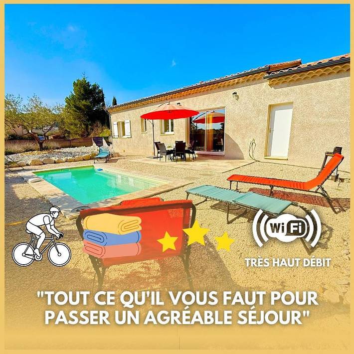 Location de vacances pour 6 personnes, avec jardin ainsi que piscine et vue à Mormoiron
