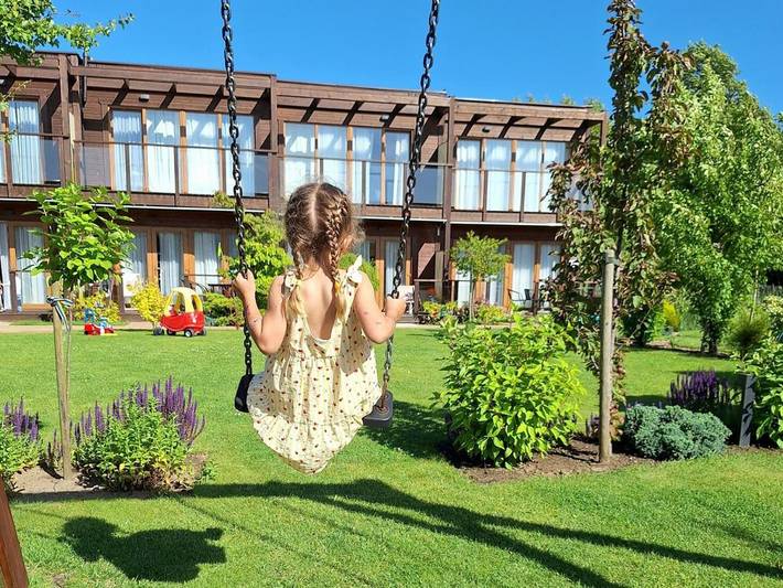 Apartament wakacyjny dla 3 osób, z ogród i sauna oraz widok, Dla rodziny w Dąbki